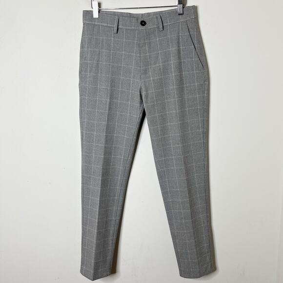 Zara Women's Dress Pants Size 29 Gray Checked Plaid Slim Leg Mid Rise Trousers - Picture 3 of 6